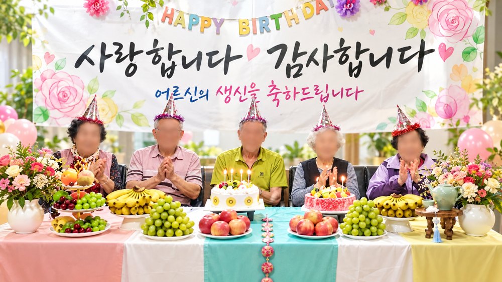 가상의 인물로 재구성한 생신잔치 홍보 이미지